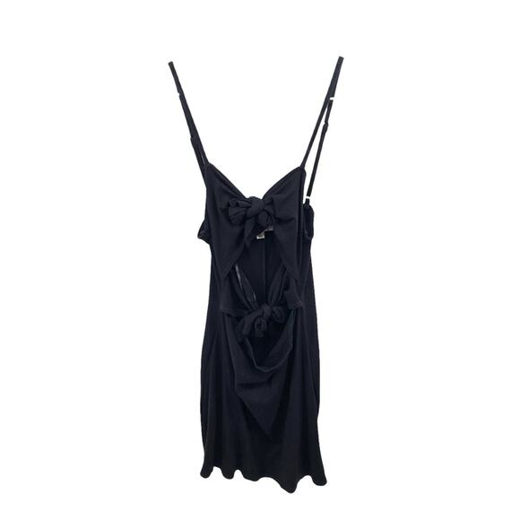 Wild Honey Black Bows Front Cut Outs Ribbed Mini Dress Little Black Dress Size L - Picture 2 of 11